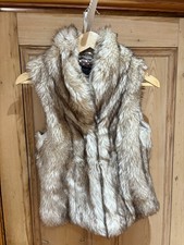 Topshop Faux Fur Sleeveless Gilet Bodywarmer Beige Brown Size UK 8 EUR 36 Boho