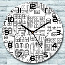 Glass Wall Clock Doodle city