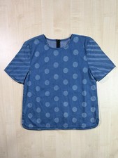 Topshop Blouse Medium Blue Cotton Denim Polka Dot Stripes