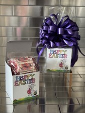 Easter Gift Basket/Box & 1/2 Pound of Smarties Candy Wrapped With Purple  Bow