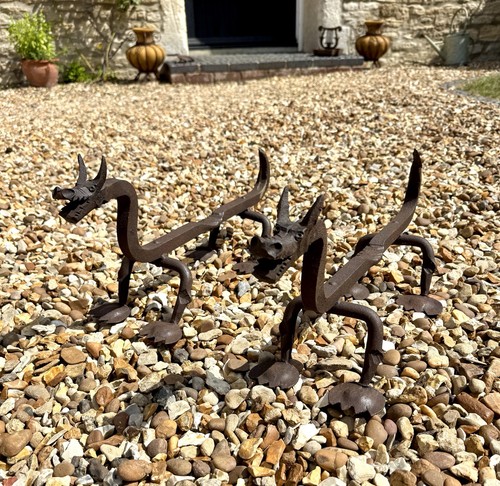Hand forged fire dragon dogs - fire,