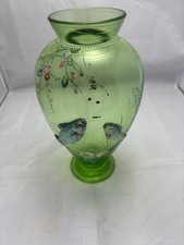 Antique Rare Moser Bohemian Art Glass Applied Fish Vase Enamelled