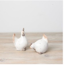 HEN BIRD CHICKEN SET OF 2 Dotty Farmyard Small Home Kitchen Decor Ornament H12cm