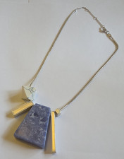 Oliver Bonas Blue White Stone Statement Necklace Approx 11-12 Inches Long 