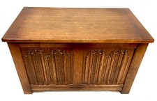 Vintage Wooden Oak Carved Blanket Box / Coffer Antique Style Furniture c.1970