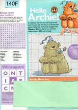 CROSS STITCH  HELLO ARCHIE BEAR "PARTY ON" MARGARET SHERRY 140FF)