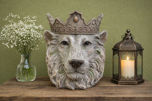 Crowned lion head planter - lion,