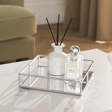 OHS Mirrored Serving Tray with Metal Frame Tealight Holder Vanity Display Plate