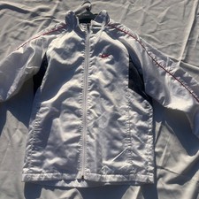 Vintage 90s Nike Track Jacket White Swoosh Windbreaker Menswear Coat Large