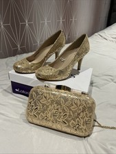 Women’s Gold Shoes Size 5 With Matching Bag