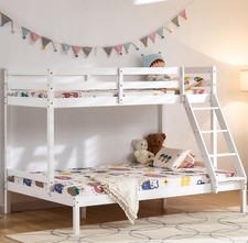 Triple Sleeper Bunk Bed Pine Wooden Frame Kids Double & Single 4FT6 3FT White