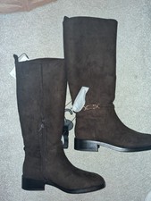 primark chocolate faux suede knee  high boots new size 4