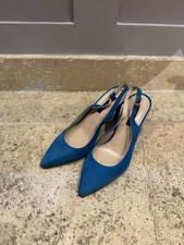 ALBERTO ZAGO TURQUOISE SUEDE HEELED SLINGBACK SHOES UK4/37