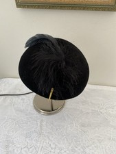Vintage 1950's Marida black feather small cocktail hat .Made in England.