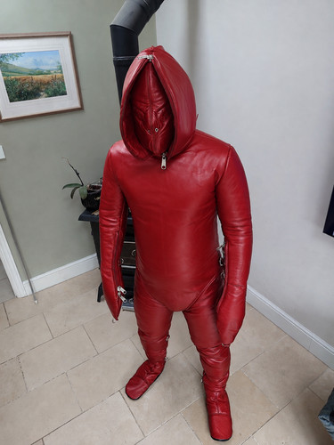 Red leather catsuit full body - leather,