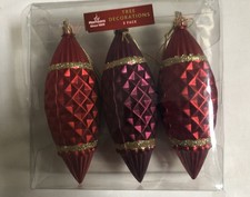 3 Pack Large Red Embellished Teardrop Tree Baubles Ornaments