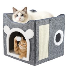 Large Cat Cave for Pet House with Fluffy Ball Hanging and Scratch Pad