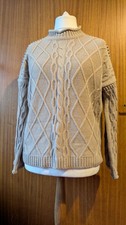 Italian Chunky Cable Knit Turtleneck Sweater Beige Camel Acrylic Jumper Size XL