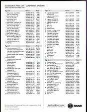 Saab 9000 CS & CD Accessories Price List 1994-1995 UK Single Sheet Brochure