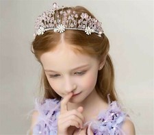 Women Flower Girl Pink Bead Crystal Daisy Prom Party Light Headband Tiara Crown