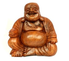 Large 31cm wooden happy buddha - 31cm,