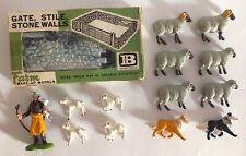 Vintage 1970's Britains Stone Wall Boxed Set, Sheep, Lambs, Shepherd, Sheep Dogs