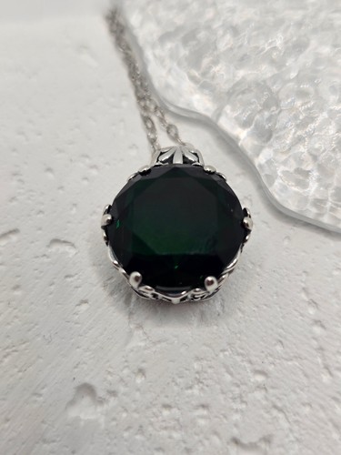 Green emerald pendant necklace - green,