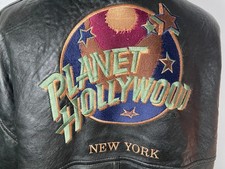 Vintage Planet Hollywood New York black Leather Jacket Size L Reversible  