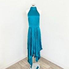 Sass & Bide Slow Hands Dress Size 12 Peacock 100% Silk Satin Asymmetric Hem New
