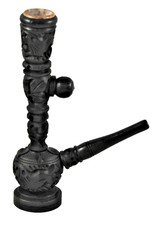 CARVED EBONY Wood HOOKAH VAPING SMOKING PIPE w/ STONE Effect BOWL 160mm Tall VGC