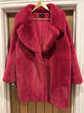 MARKS & SPENCER Stunning Crimson Hot Pink Colour Faux Fur Jacket Coat UK 22