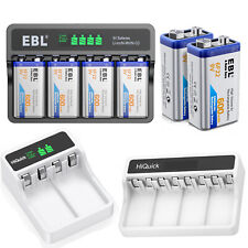 EBL 9V 600mAh Rechargeable 6F22 Li-ion Batteries / 9Volt Battery USB Charger Lot