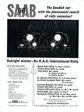 Saab 96 Lombard RAC Rally winner advert 1961 two stroke engine  £885 43 mpg  A