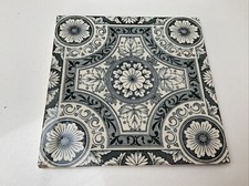 Vintage Ceramic Wall Tiles X5 Black/ Grey And White Flower Design