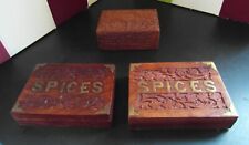A Group of Three Indian Wooden Spice Boxes - Two Identical - One with Spices