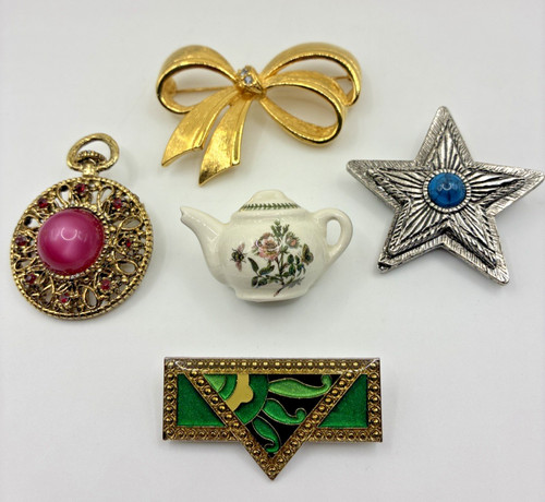 Brooch lot avon - bow, teapot