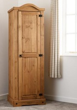 Corona Solid Mexican Pine 1 Door Wardrobe Bedroom Furniture Storage