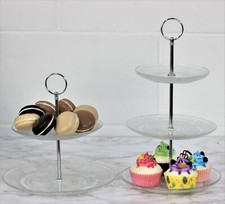 Set of 2 & 3 Tier Round Clear Glass Cake Food Serving Platter Display Stand Rack