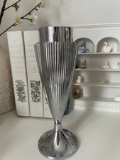 Rare Vintage Chrome Silver Art Deco Style Ribbed Stem Vase 20cm Tall