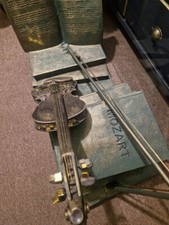 Unique Mosaic VIOLIN COFFEE TABLE with glass top Vintage Upcycled with mosaics