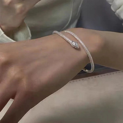 Silver plated snake cuff - silver,