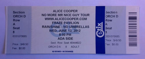 Front row seat alice cooper - row,