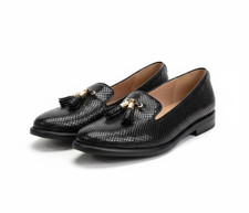 Mode in Pelle Women's Black Snakeskin Leather Loafers-Size 8