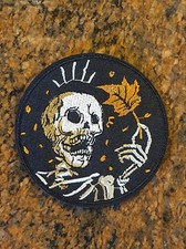 Skeleton Autumn Leaf Iron/Sew On Patch 7cm Diameter Halloween Spooky FREE P&P