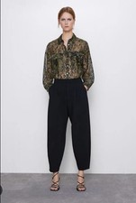 Zara Lace Mesh Snakeskin Animal Print Shirt Blouse Top Black Gold Sheer Net S