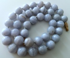 Lovely Vintage Natural Untreated Sky-Blue Lace Agate Necklace, 16 1/2" long
