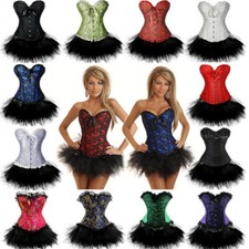 Ladies Burlesque Corset Moulin New Rouge Fancy Dress Costume Overbust Top&Tutu