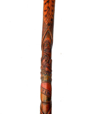 Vintage FOLK ART Mexican Carved Coloured Wood WALKING STICK Eagle Snake c1920
