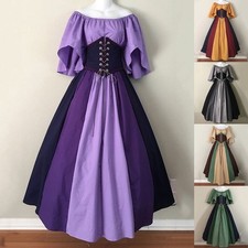 UK Ladies Medieval Renaissance Maxi Costume Corset Party Cosplay Dress SIZE 6-24