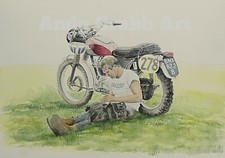 Steve McQueen ISDT Triumph watercolour print by Andy Crabb #418